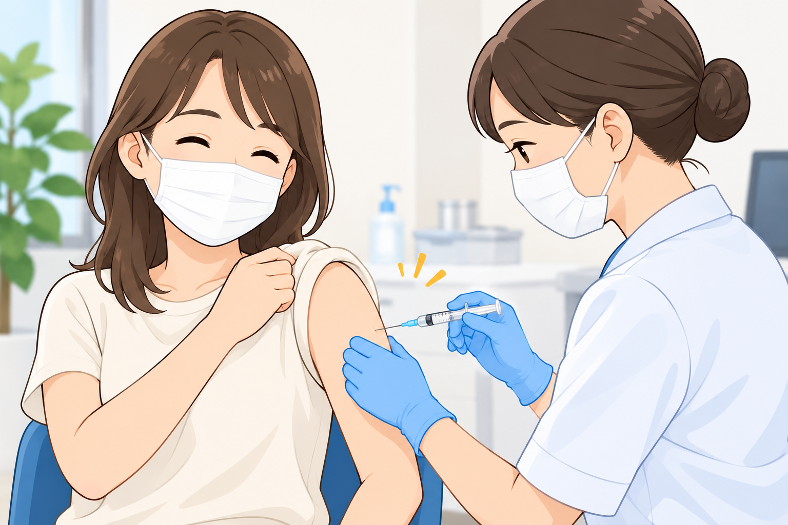 医療機関でワクチン接種を受けている人物のイラスト